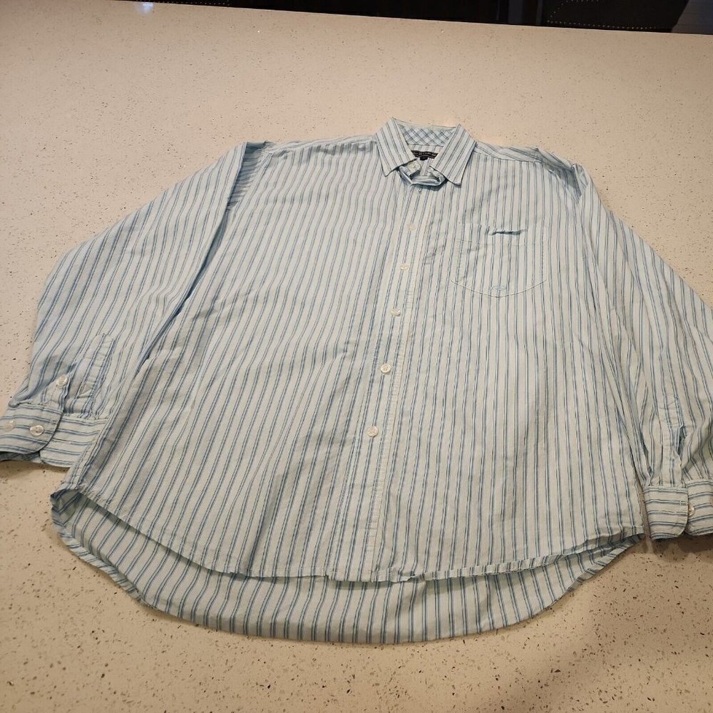 Mens Roper Button Front Shirt M Long Sleeve Blue White Stripe Pocket cotton